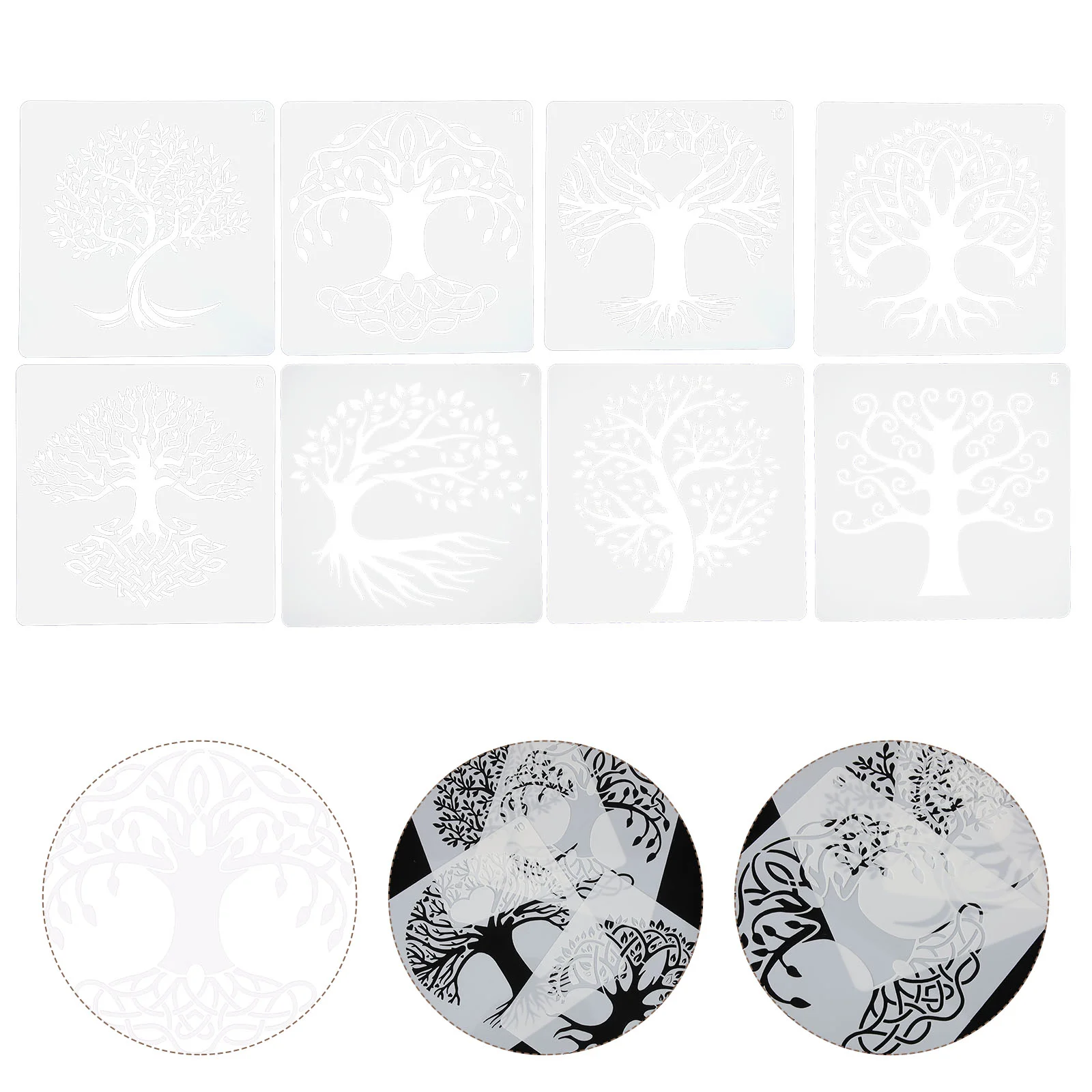 

12 Sheets Spray Tree Pattern Hollow Stencil Stencils Painting Wall Template DIY Supplies The Pet Craft
