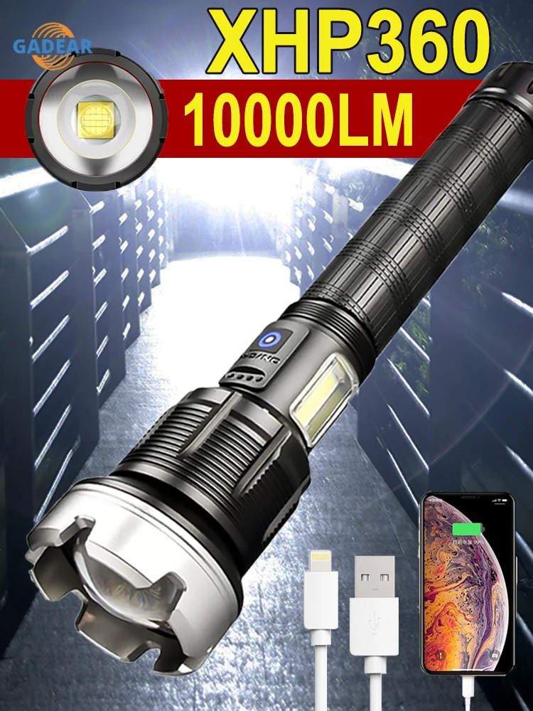 

Powerful LED Tactical Flashlight Portable USB Rechargeable High Power Light Waterproof Working Torch Self Defense Camping
