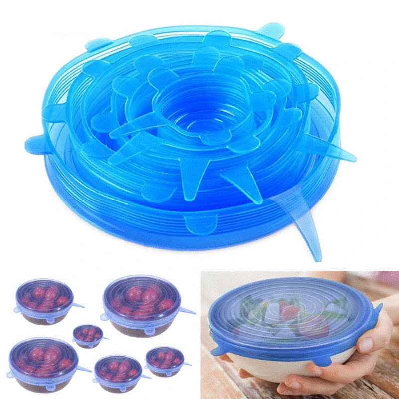 

6Pcs Reusable Silicone Fresh-keeping Cover Stretch Canning Lids Refrigerator Microwave Airtight Plastic Wrap Kitchen Accessories
