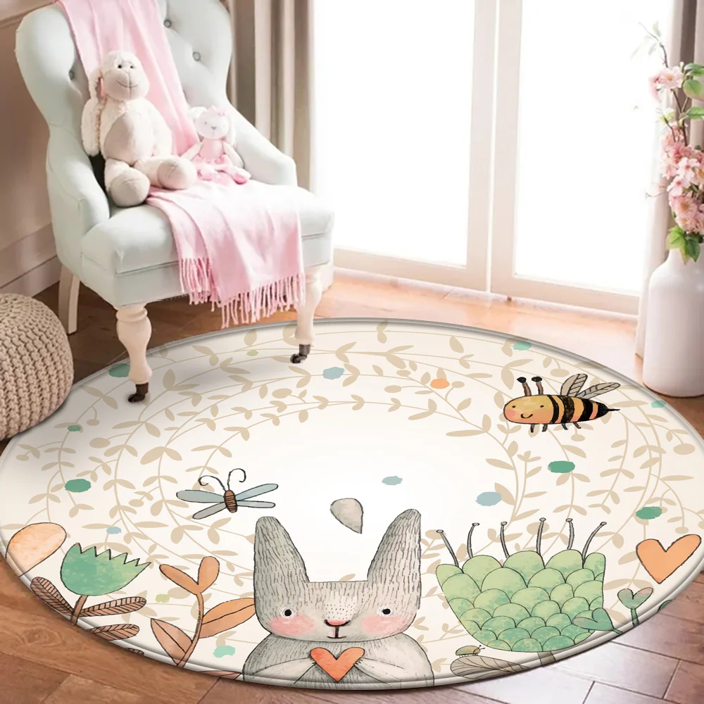 

Baby Play Mat Round Children Carpet Simplicity Animal Bunny Bee Pattern Children Flannel Carpet Baby Hand Print Carpet
