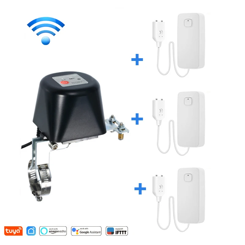 

Регулятор утечки воды Tuya Zigbee, Wi-Fi контроллер для выключения газа, 3 шт., датчик утечки воды, умная жизнь, поддержка Alexa Google Assistant