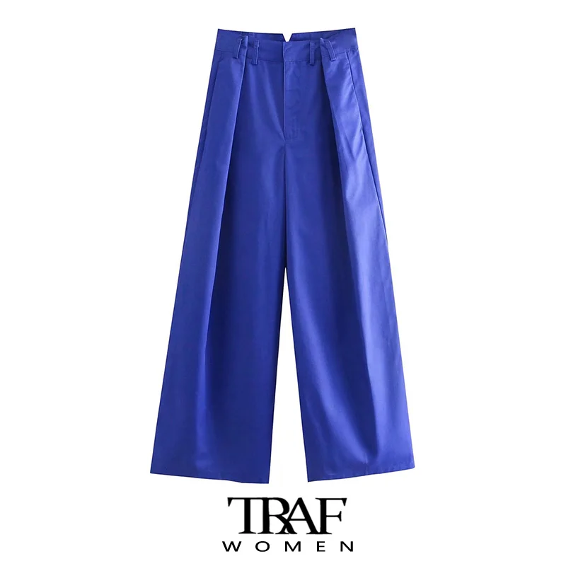 

Брюки женские плиссированные широкие с боковыми карманами и высокой талией