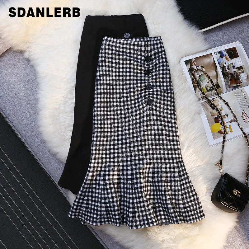 

Женская трикотажная юбка в клетку, демисезонная Асимметричная юбка-футляр средней длины с высокой талией, 2022