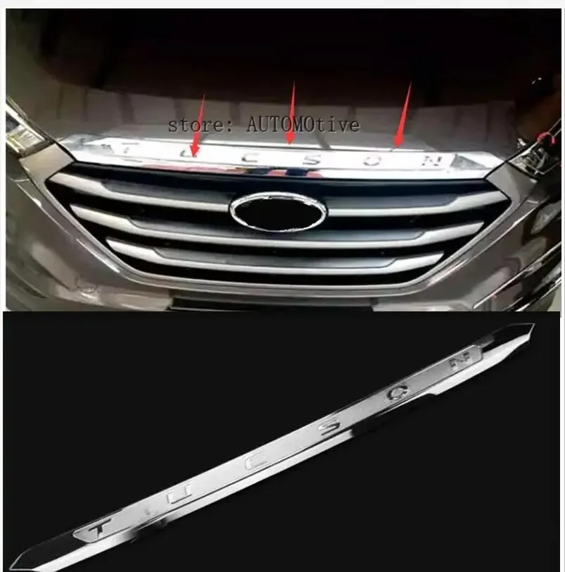 

Подходит для 2015 20162017 2018 для HYUNDAI TUCSON, Хромированная передняя крышка капота, гриль для губ, молдинговая крышка, отделка для бара, отделка, сетка