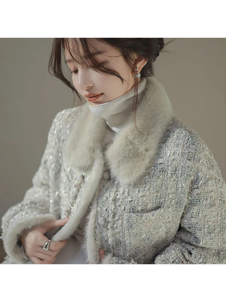 2022 Autumn Winter Women Coat Wool Jacket Turn-down Collar Thick Warm Outerwear Fashion Luxury Streetwear