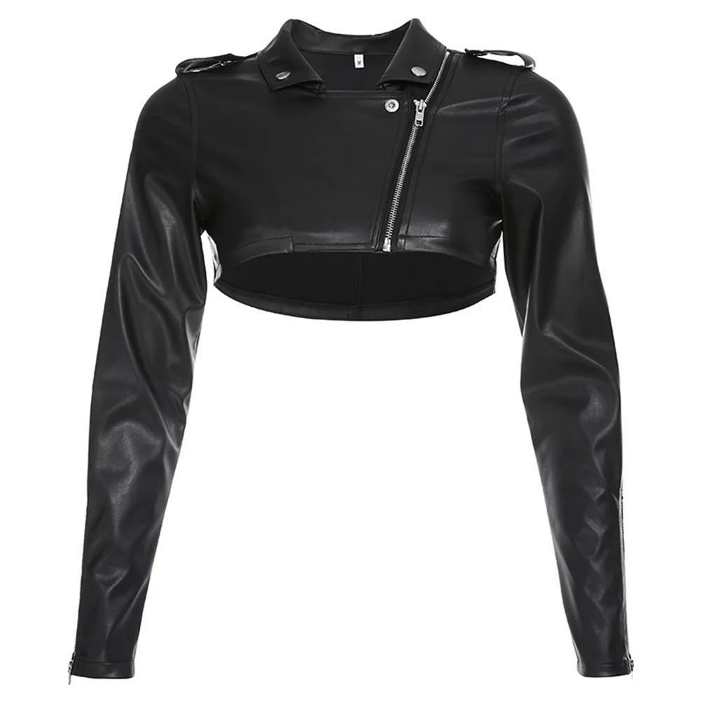 2023 PU Leather Jacket Classic Women Soft Slim Faux Leather Short Motorcycle Jackets Rivet Zipper Cool Outerwear Black punk emo