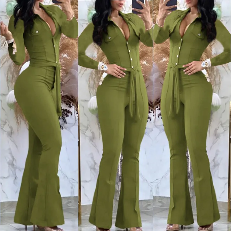 Женские комбинезоны с завышенной талией Осень-зима 2023 Модные расклешенные