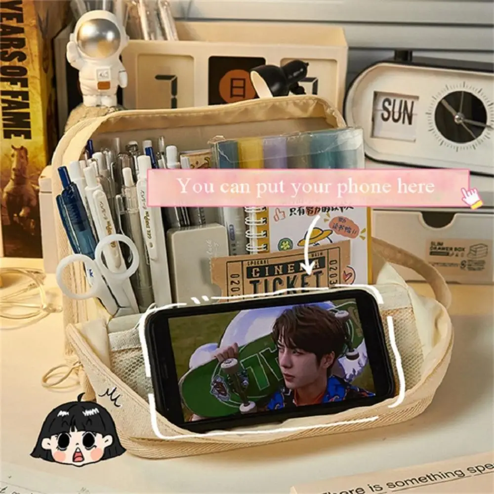 

Large Capacity Kawaii Pencil Case Cosmetic Bag Cute Canvas Pen Pouch Organizer Korean For Girl School Office Supplies Stationery