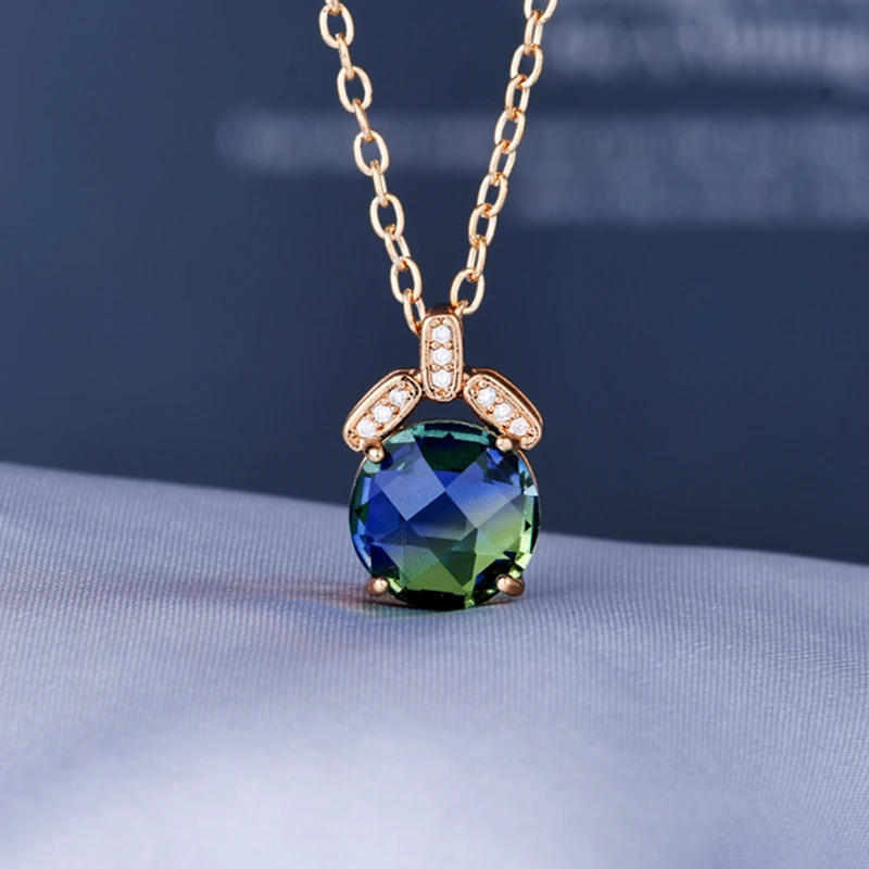 

2022 New Fashion Women Jewelry Blue Green Round Stone Pendant Necklace for Women Wedding Engagement Necklaces Charm Jewelry