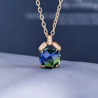 2022 new fashion women jewelry blue green round stone pendant necklace for women wedding engagement necklaces charm jewelry