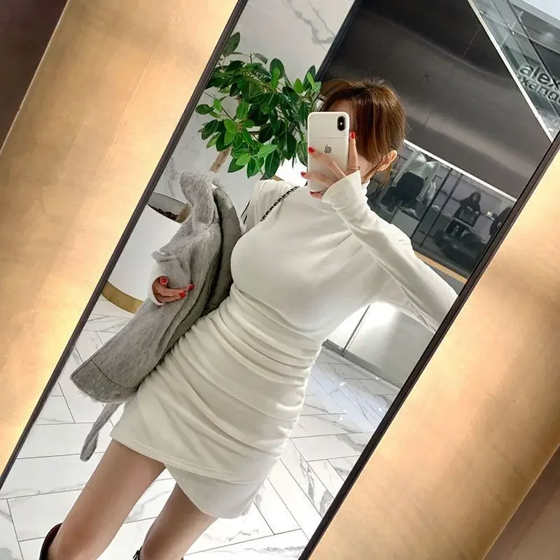 Новинка весна-осень 2023 корейское стройнящее платье-поло/платье средней длины с