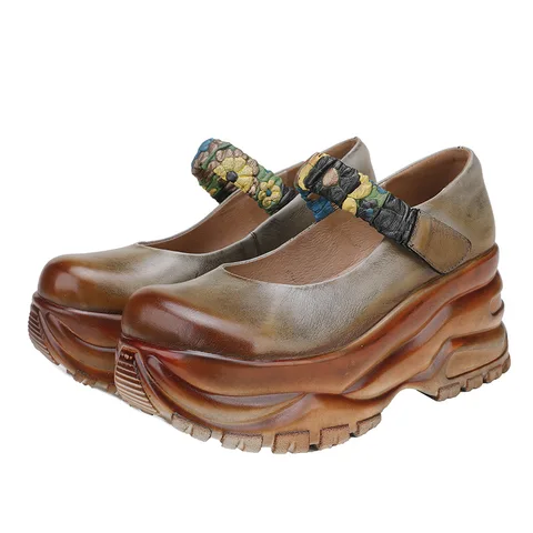 Женские туфли на танкетке Johnature, туфли из натуральной кожи на толстой подошве, с круглым носком, туфли ручной работы в стиле ретро, для весны, 2024