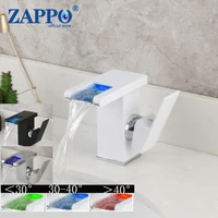 zappo bathroom basin faucet led waterfall wash sink mixer white tap faucet black deck mounted hot cold water basin tap