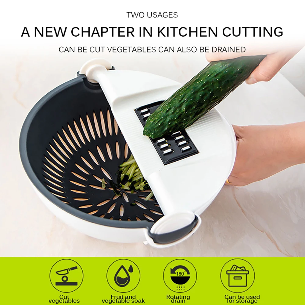 

Kitchen Multifunctional Rotate Vegetable Cutter With Drain Basket Veggie Fruit Shredder Grater Potato Peeler Slicer Cutters Tool