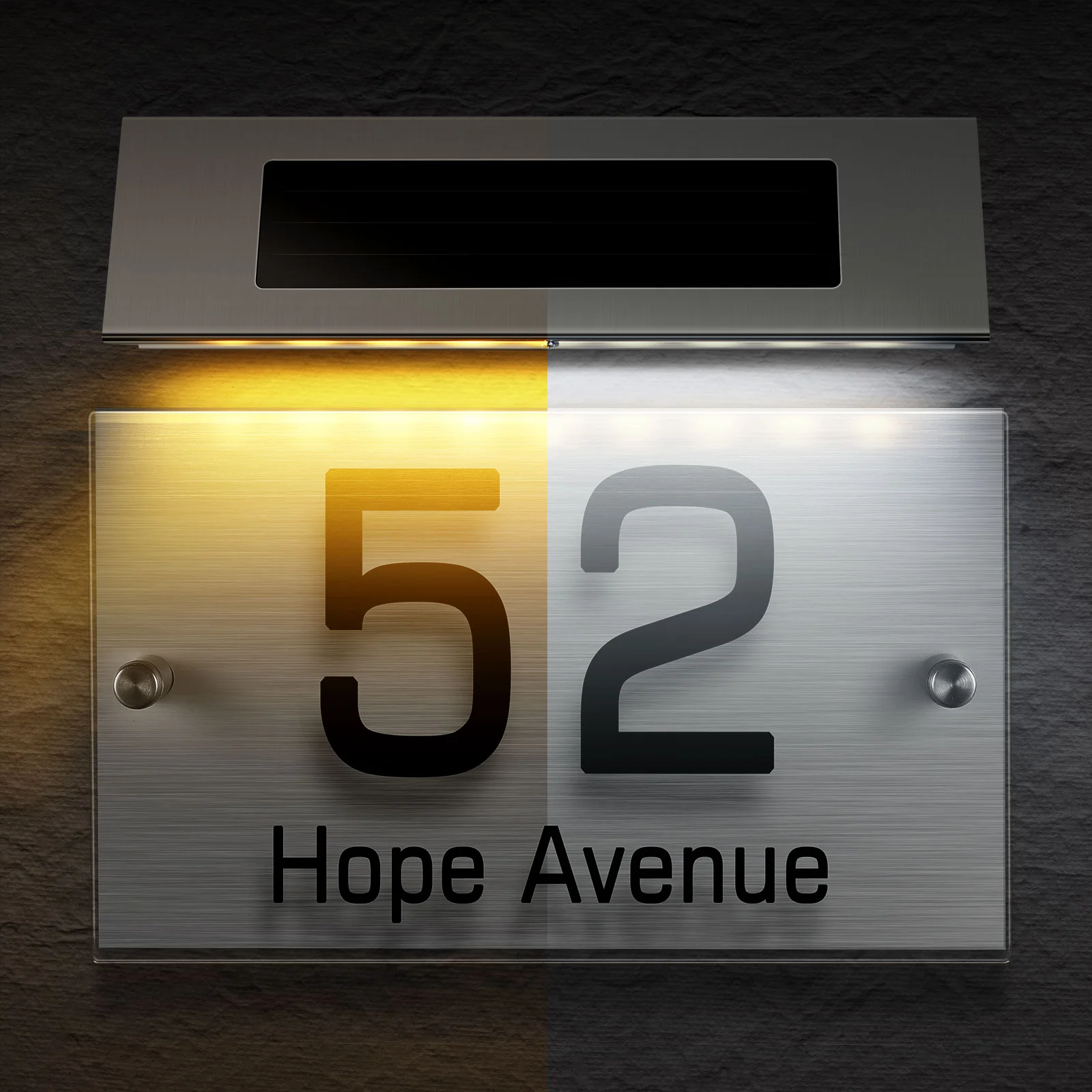 

House Number Address Light Solar Outdoor Sconces Wall Lighting Tool Houses Numbers Sign Stainless Steel Doorplate Digital