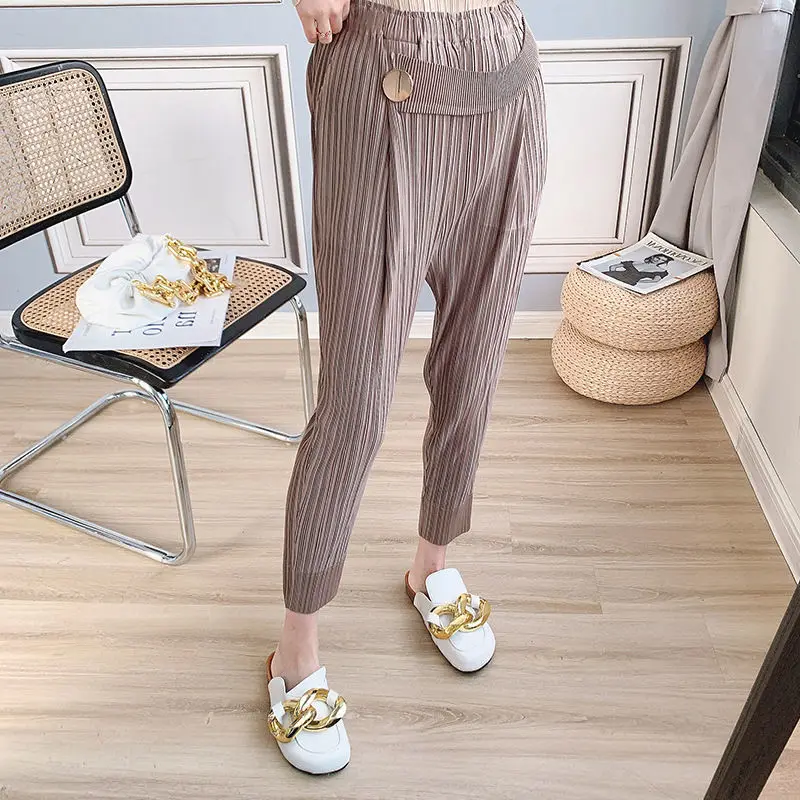 

Pleated harem pants female loose slimming trouser 2021 summer new British style fashion wild casual foot pants female trouser