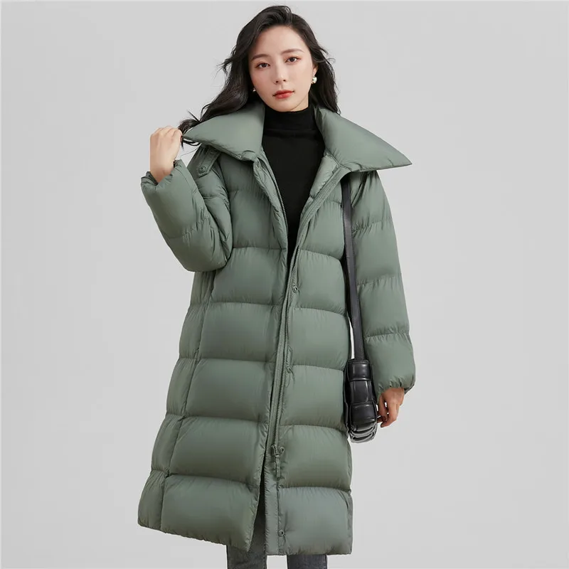 2022 New Winter Fashion Women Duck Down Coat Thick Warm Parkas for Ladies Female Stand Collar Long Outerwear Windbreaker XXL
