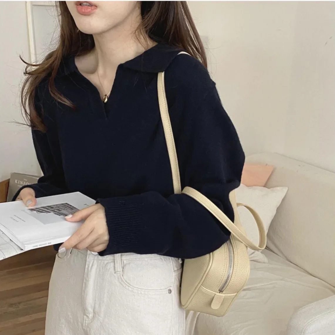 Свитер Maillard с V-образным вырезом верхняя одежда Женская осенне-зимняя Свободная