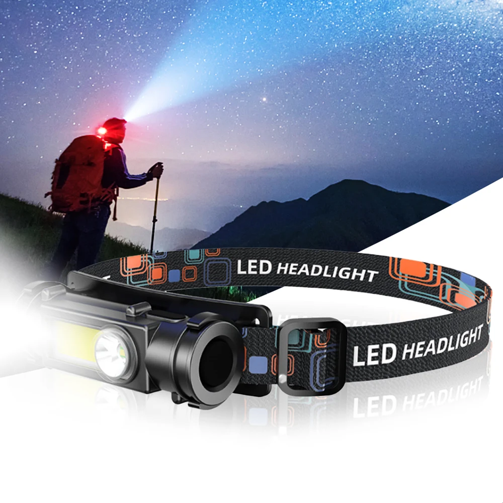 

Headlamp Portable Mini COB LED Headlight Flashlight USB Rechargeable Head Lamp Torch Outdoor Camping Cycling Lights