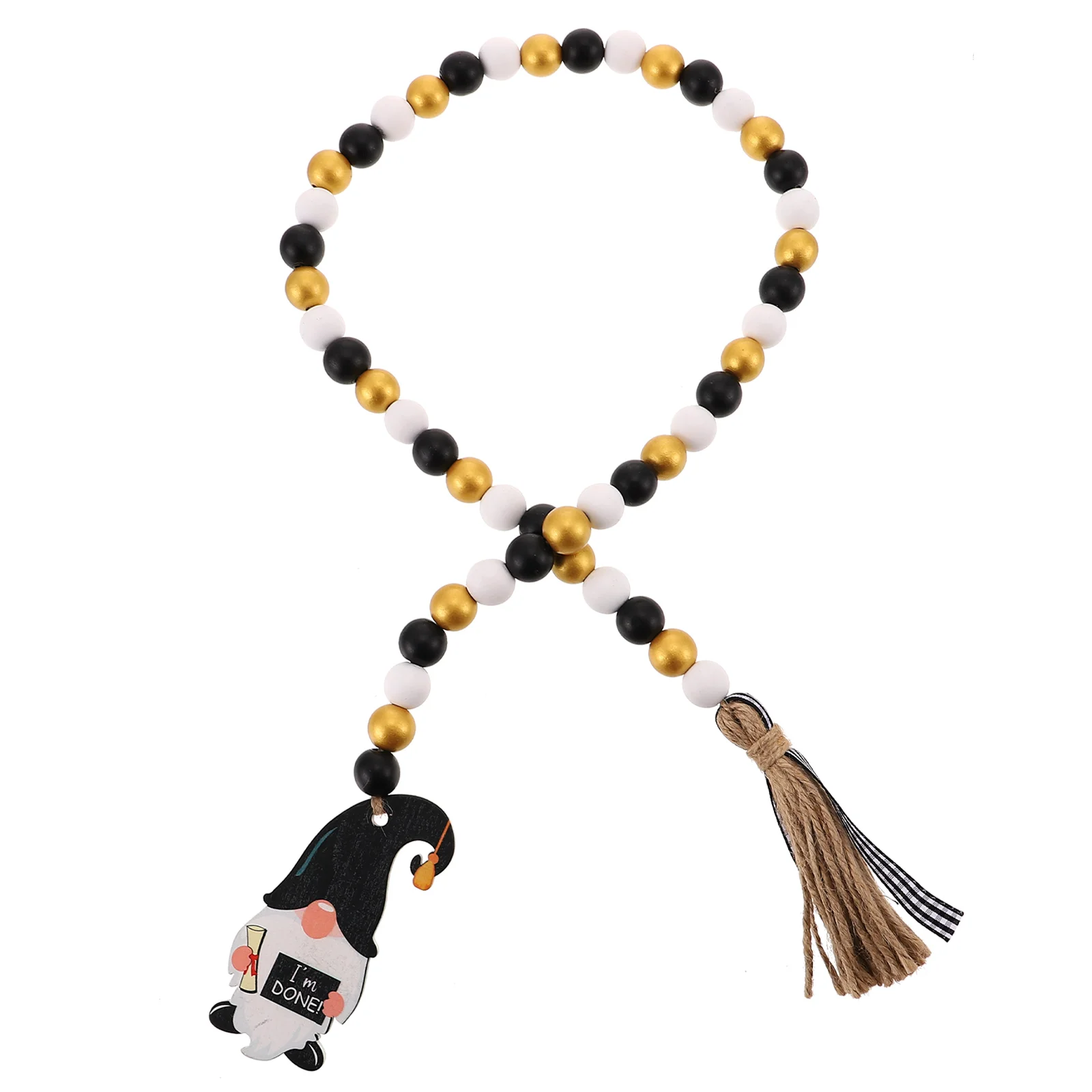 

Pastoral Wooden Hanging Beaded Garland with Tassel Graduation Wood Bead Hanging Decor