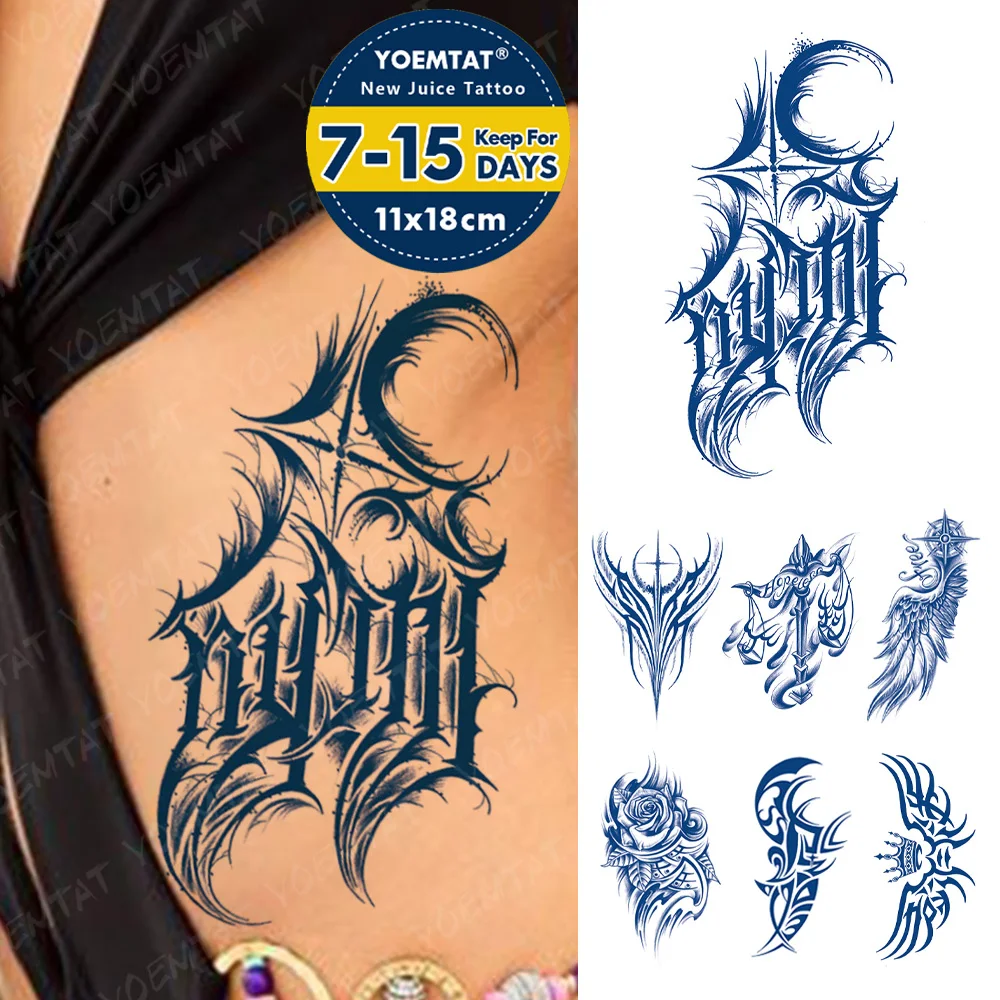 

Стойкая водостойкая Временная тату-наклейка Juice Ink, готический текст, тотем Genipin, травяной боди-арт, искусственная татуировка, искусственная Талия