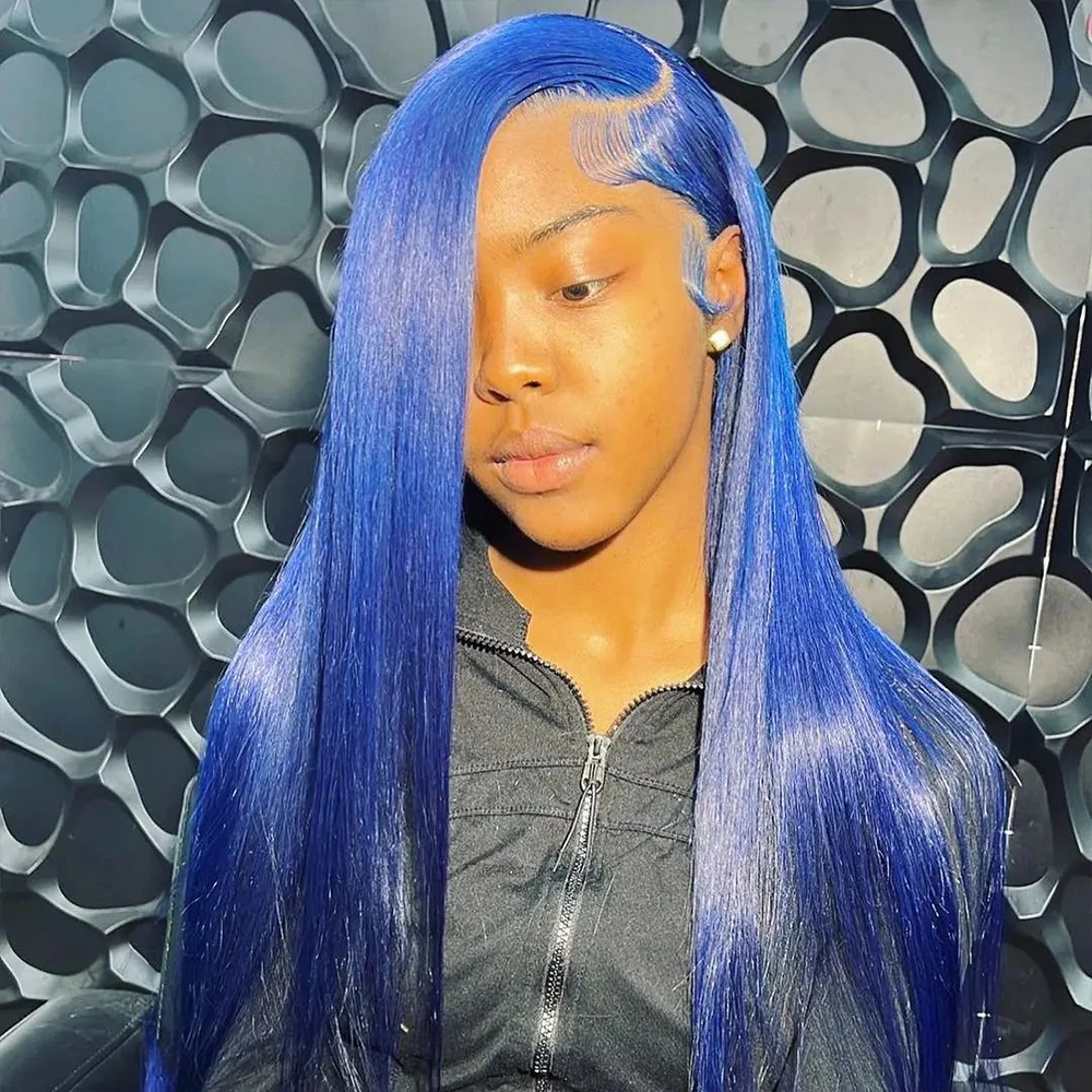 

13*4 13*6 Straight Blue Transparent Lace Frontal Wigs Human Hair Wig For Women Brazilian Remy Hair Glueless Full Lace Wigs