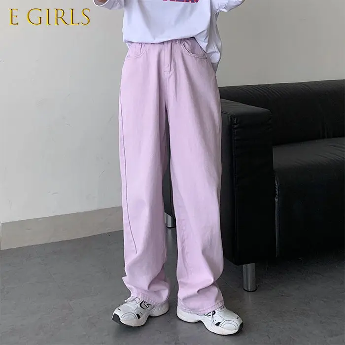 E GIRLS Jeans Women Solid Denim Violet High Waist Straight Loose Casual Streetwear Harajuku Vintage Zipper Full-length Hot Sale