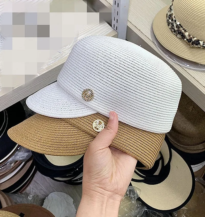

202302-30 chic dropshipping japan m letter street Natural plant fiber grass visors cap men women leisure Equestrian hat