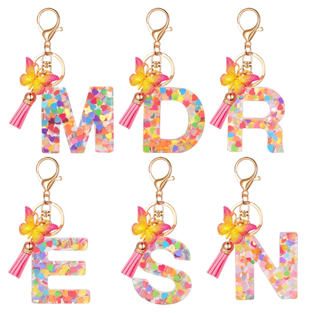 

Acrylic Butterfly Letter Keychains English Alphabet Crystal Women Key Chains Ring Tassels Keyrings Holder Pendent Gift Accessory