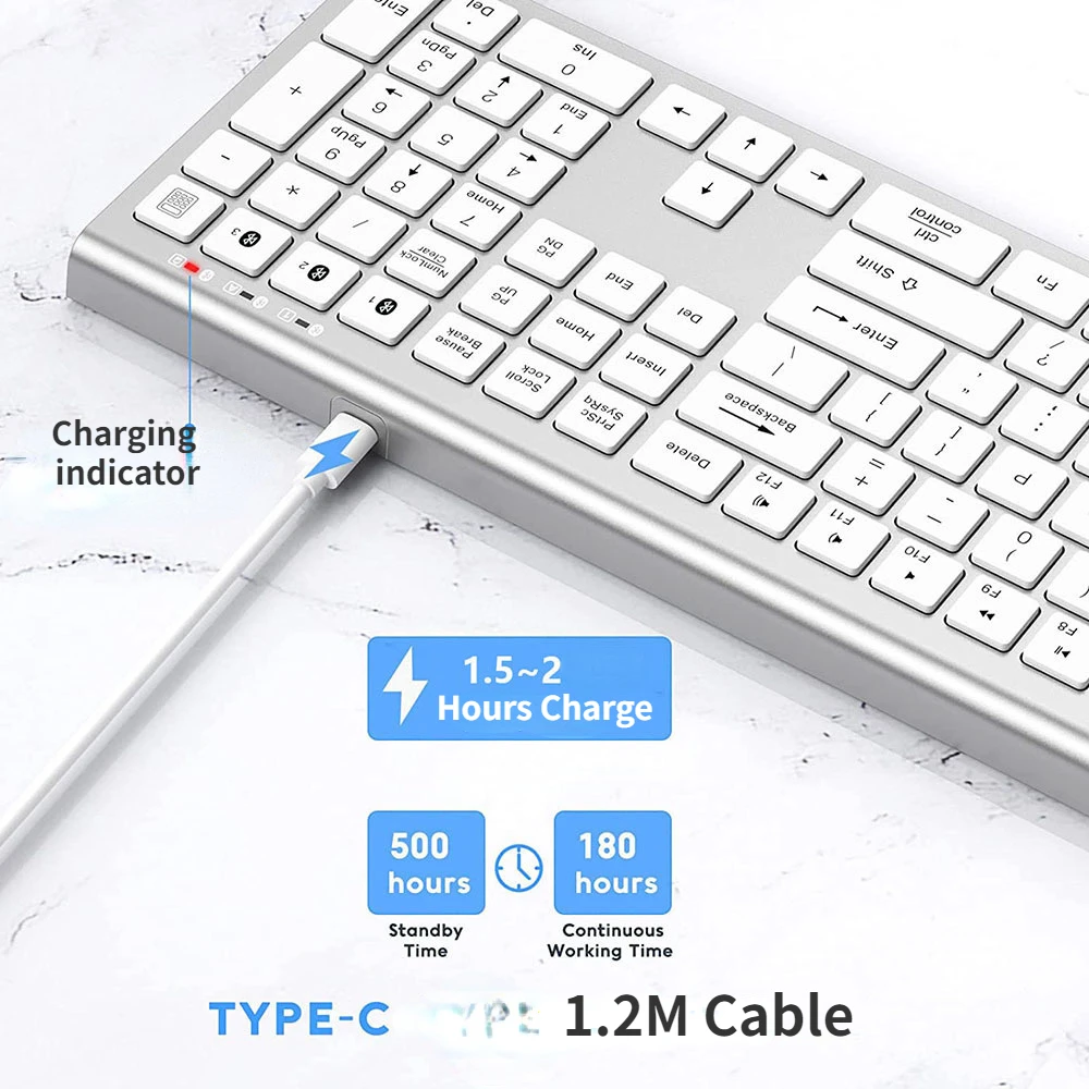 Wireless Bluetooth 5.0 Keyboard Type-C Rechargeable for MacBook Pro Air iMac iPhone iPad Mini Windows Linux |