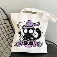 skull cat shopping bag art paintings tote bag foldable shopping bag jute bag shopper bag reusable eco bag shopping handbag bag