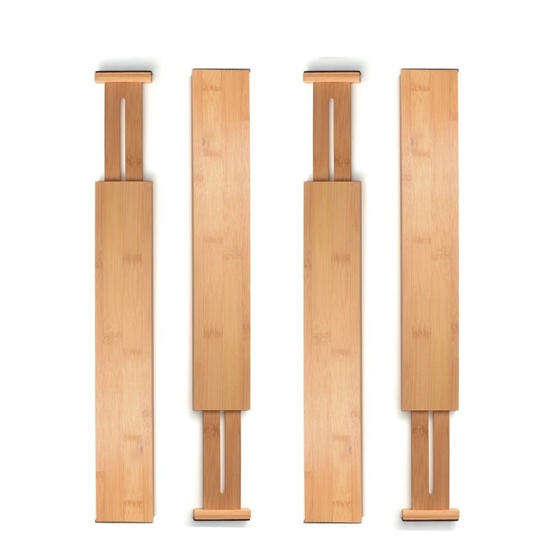 

4 Pcs Drawer Dividers Bamboo Separators Organization Expandable Organizers For Kitchen Bedroom Bathroom Dresser Office