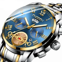 luxury stainless steel watch men golden quartz watches male creative decorative dial dual calendar clock relogio masculino hombr