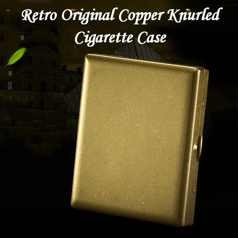 

Vintage Metal Cigarette Box Portable Retro Original Copper Knurling 20 Cigarettes Case Pocket Smoking Accessories with Gift Box