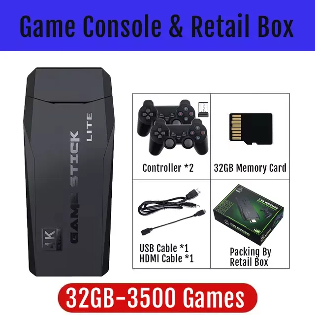 

Game Consoles 4K HD 2.4G Wireless 10000 Games 64GB Retro Mini Classic Gaming Gamepads TV Family Controller For PS1/GBA/MD