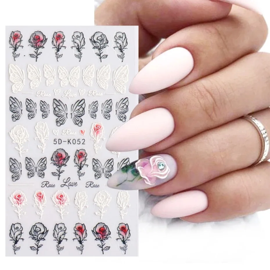 Cross-border Hot Nail Embossed Sticker 5d Three-dimensional Hollow White Bridal Nail Lace Butterfly Flower Nail Sticker