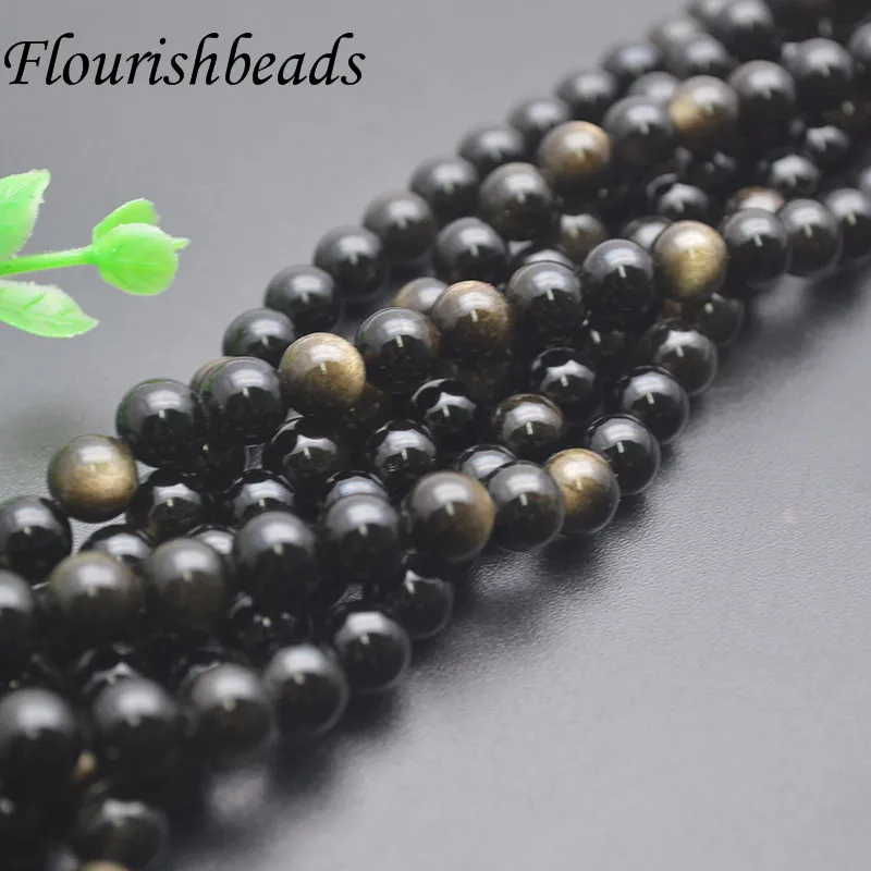 Круглые Бусины Из Натурального золотого и черного обсидиана 8/10/12 мм