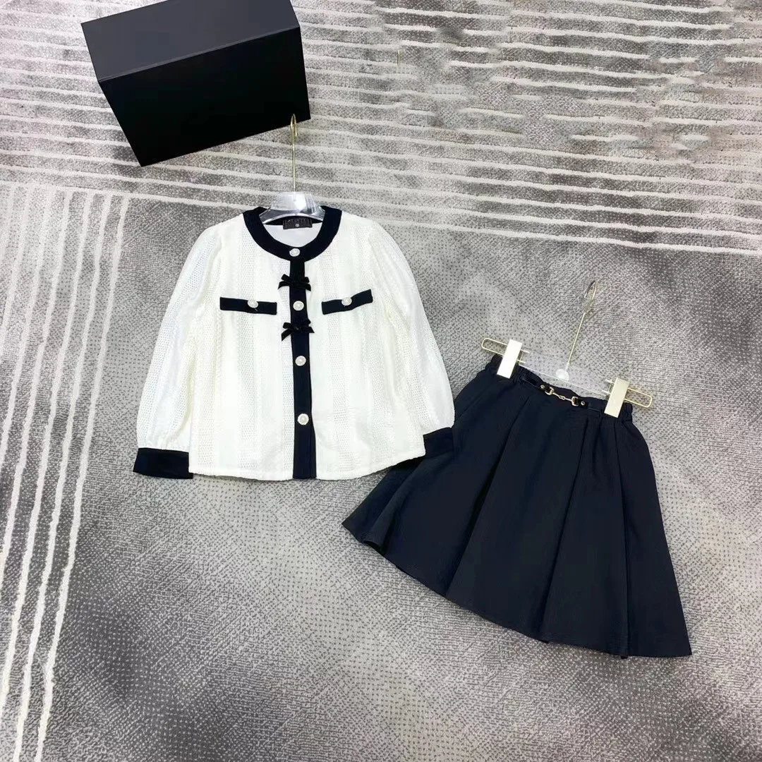 

2022 Spring Summer Style White Long top+Black Skirt For Brand Girls clothing Set Outwear .