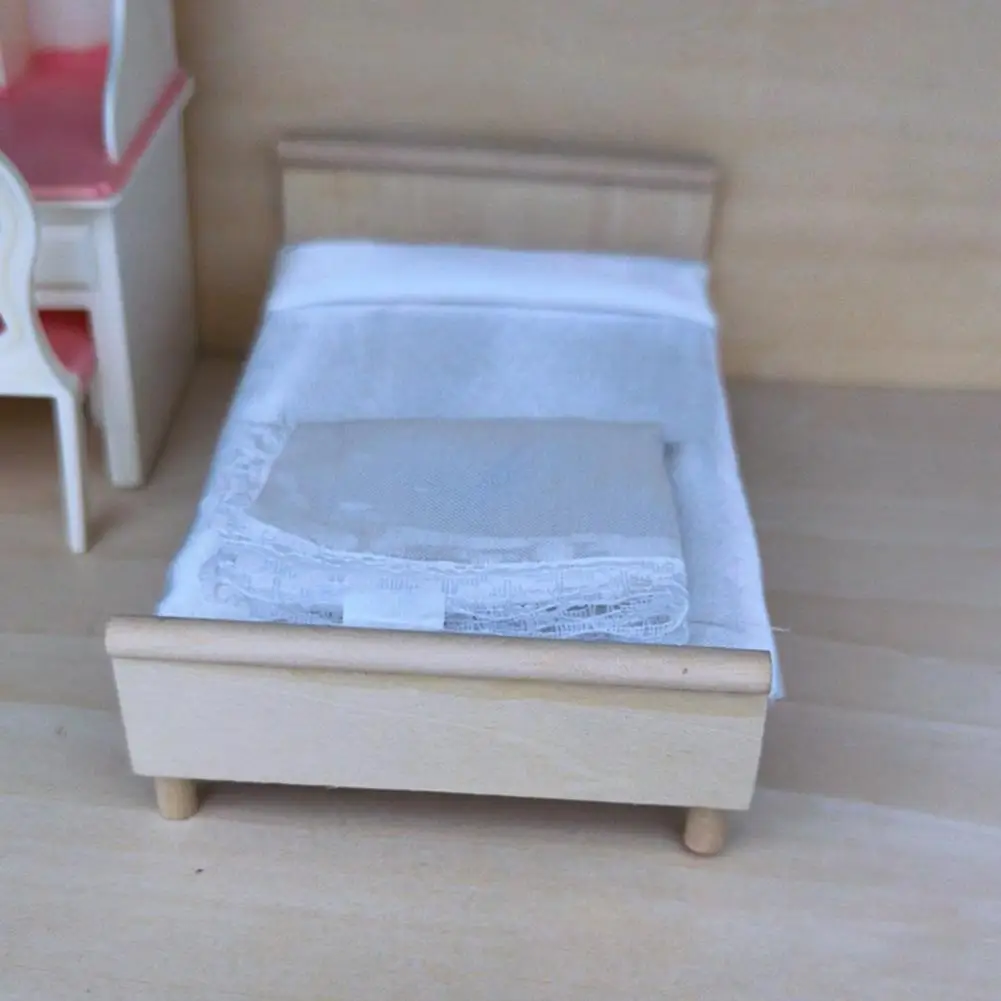 

Trendy Dollhouse Bed Lightweight Rust-proof Miniature Double Bed Mini Bedroom Furniture Toy