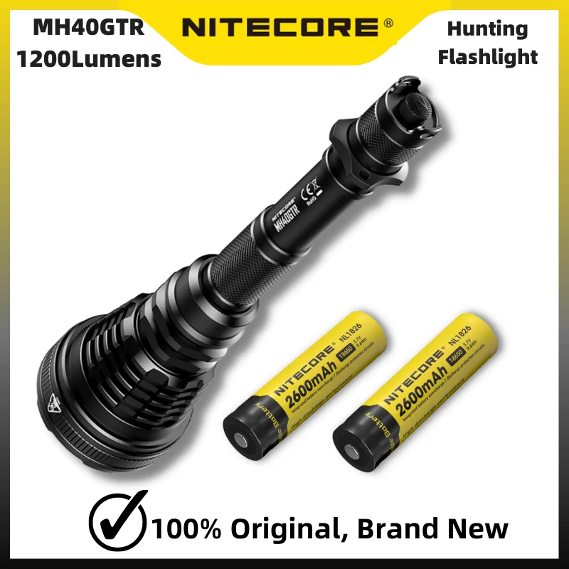 

Перезаряжаемый тактический фонарик NITECORE MH40GTR, 1200 люмен, расстояние луча 1004 метров с батареей 2*18650, охотничий фонарь