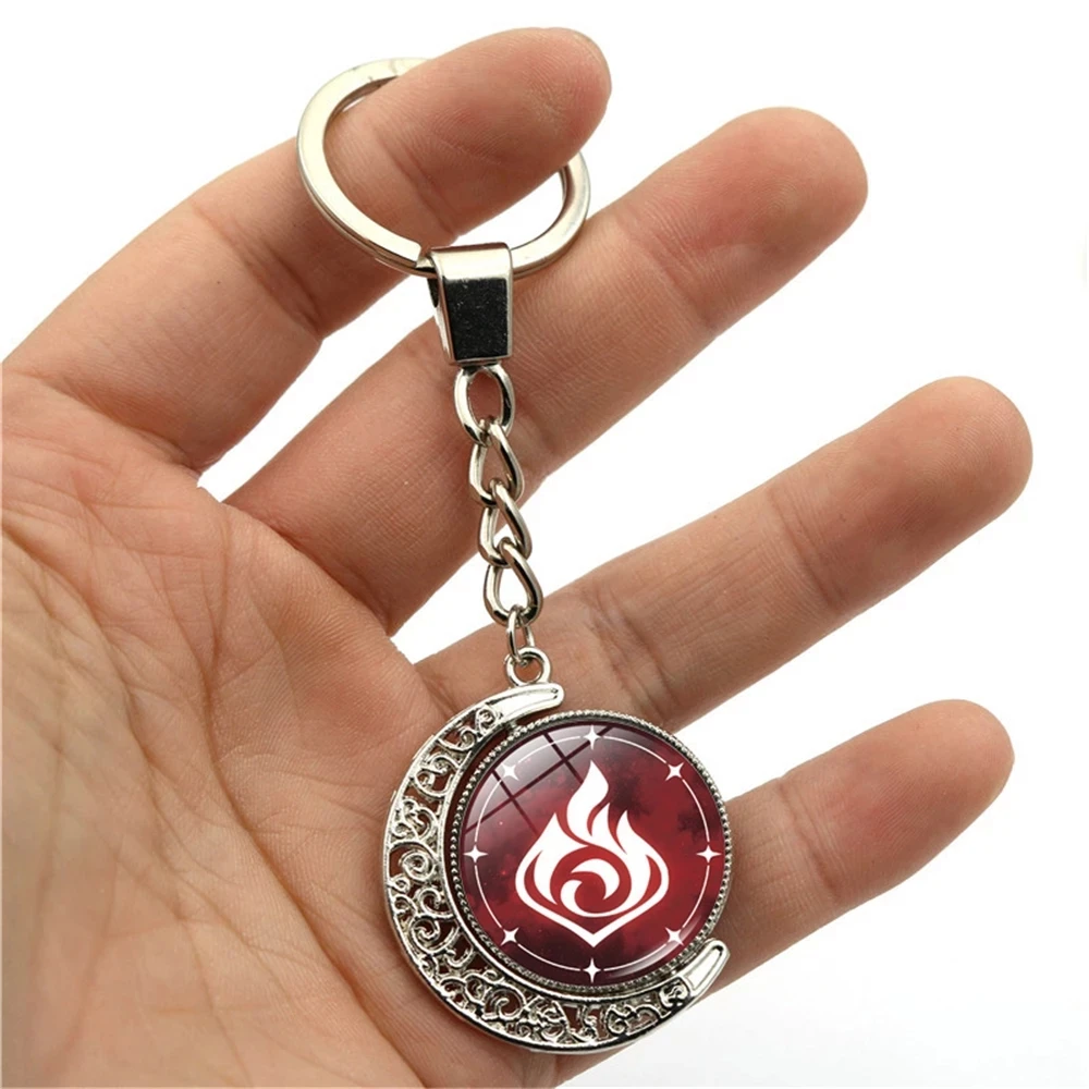 

Genshin Impact Keychain 360 Degrees Rotated Moon Pendant Game Eye of God Metal Key Chain Ring for Men Women Cute Keychain Charms