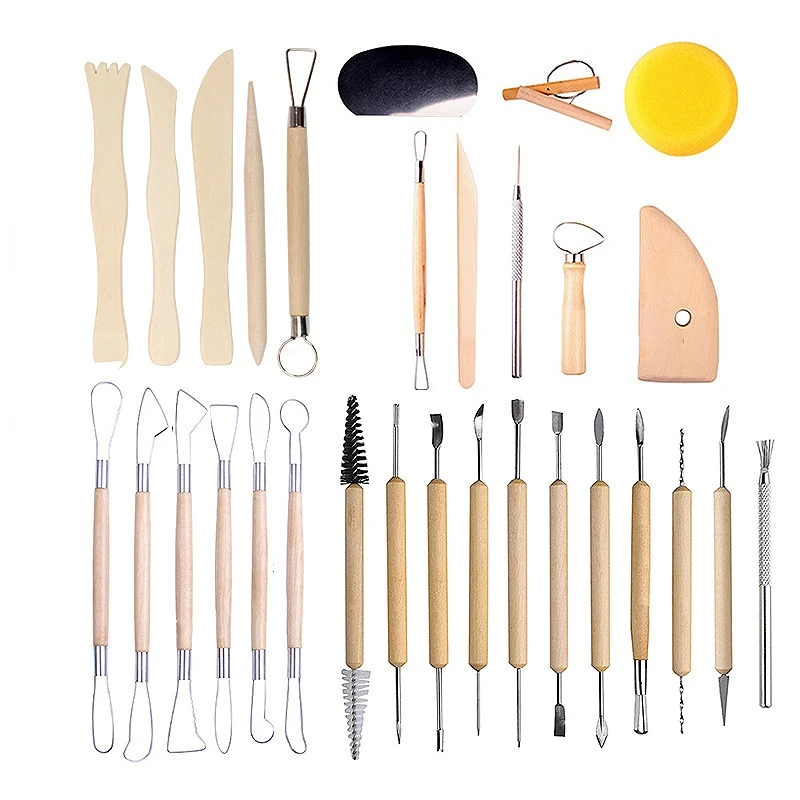 

Multi-piece Set of Pottery Tools Clay Plastic Trimming Handicraft Sculpture with Portable Wooden Model Accessories