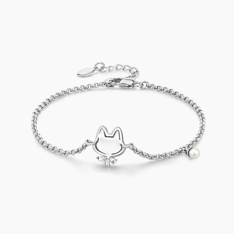 

Cute Cat Bracelet Minimalist Design S925 Sterling Silver Women's Small Fresh Pearl Personalized Bracelet Holiday Gift