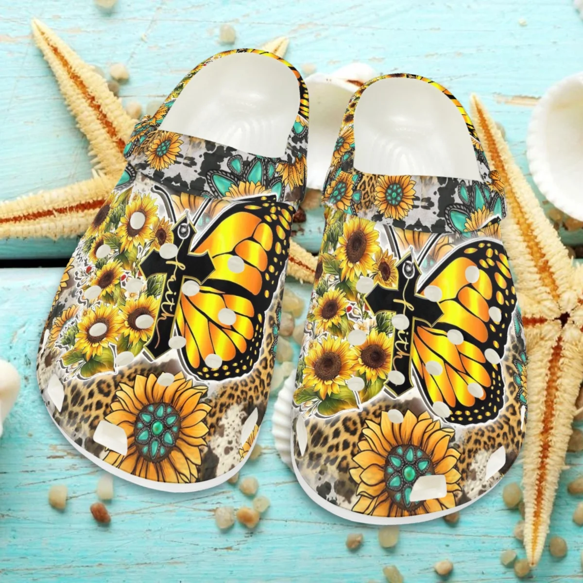 

Animal Texture Sunflower Butterfly Pattern Print Slippers for Women Outdoor Beach Wading Non-slip Sandals Summer Garden Clogs