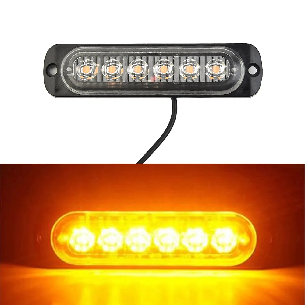 

DC 12V 18W Yellow 6LED Car Truck Safety Urgent Always Bright Lamp Black Housing+Transparent Lens Car Lights Accessories