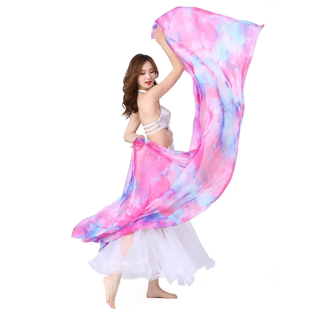 Женская однотонная шелковая вуаль для танца живота ручная роспись градиент