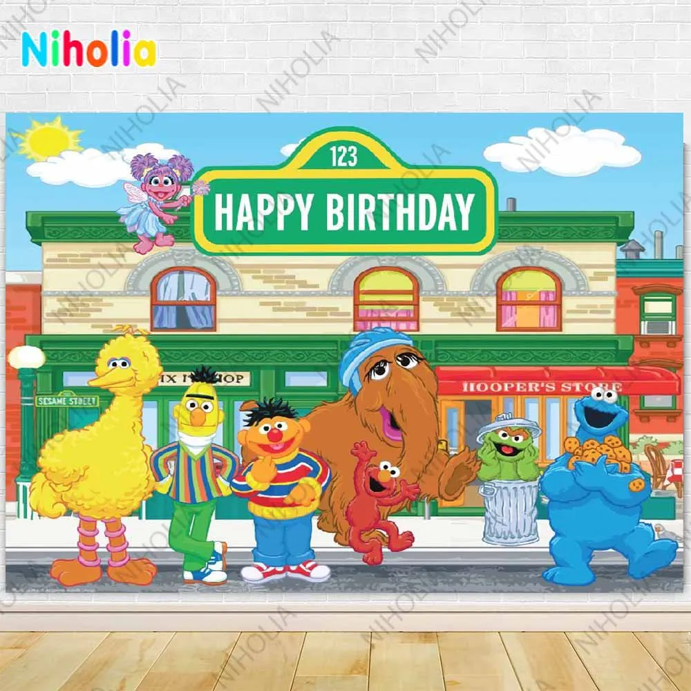 Sesame Streets Backdrop For Girl Kids Birthday Party Cartoon Decor Photo Photography Background Studio Booth Props Banners