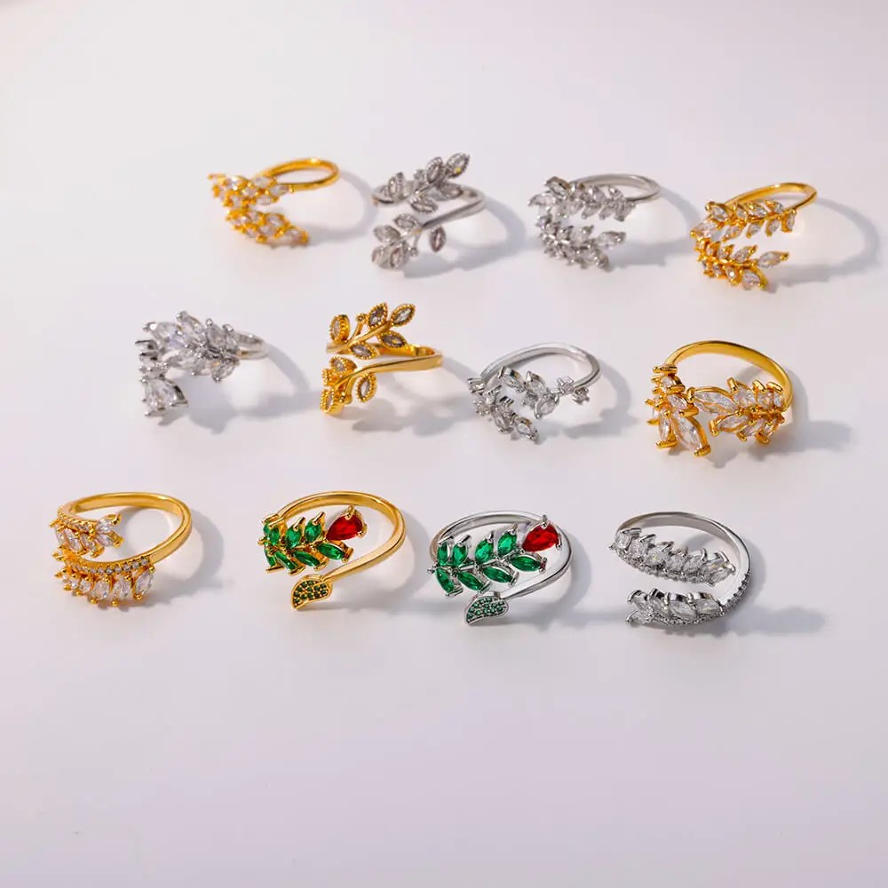 

Exquisite Luxury Zircon Wheat Leaf Rings For Women Stainless Steel Leaves Ring Wedding Aesthetic Jewelry Lady Gift Free Shipping