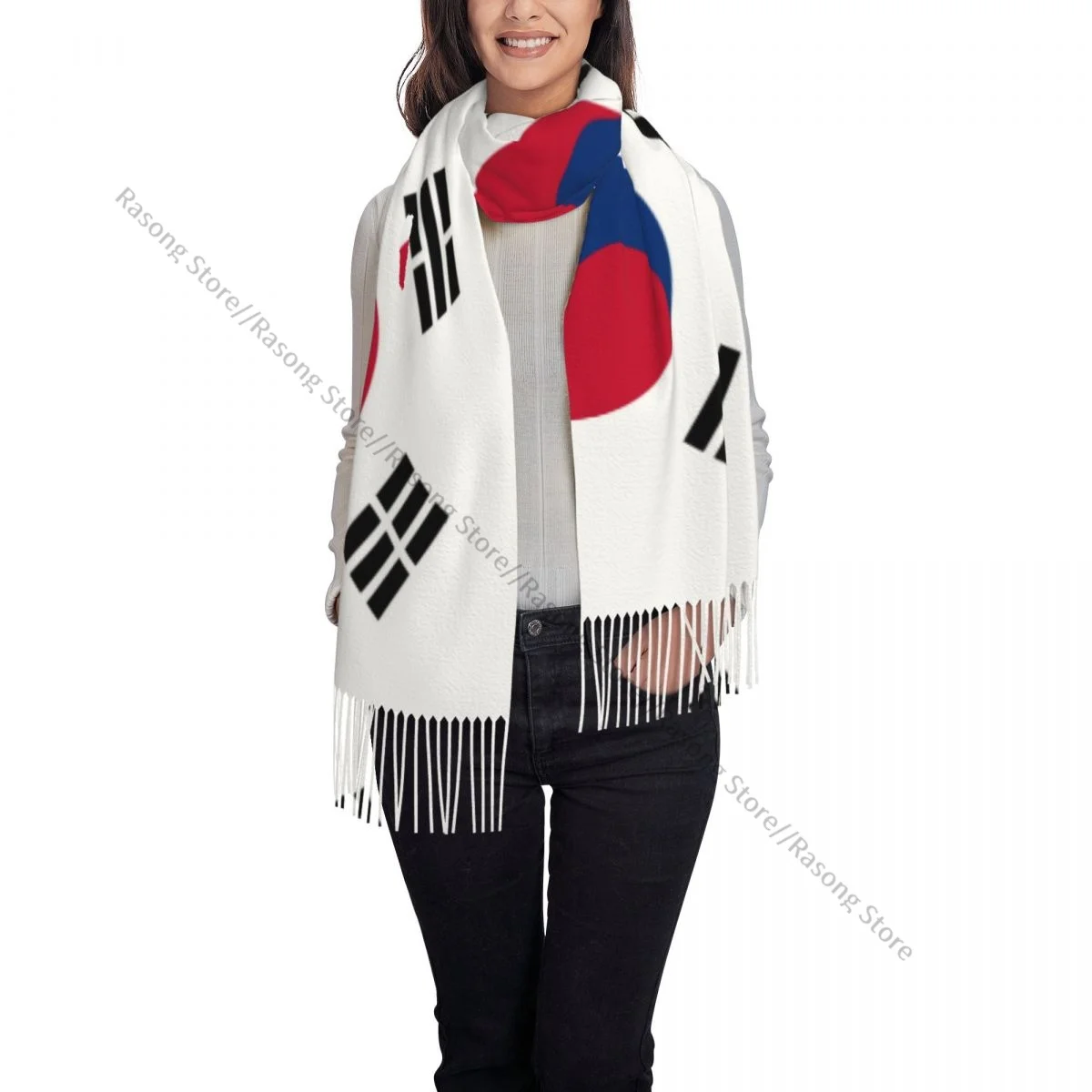 Шарф с кисточками большой размер 196*68 см зимняя теплая шаль из пашмины буфанда