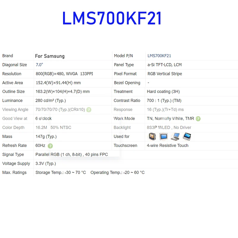 LMS700KF21 7,0-дюймовый ЖК-экран, оригинальная панель для Kyocera, новинка, 100% тестирование (art.: 3920cd6470d09) - 3920cd6470d09